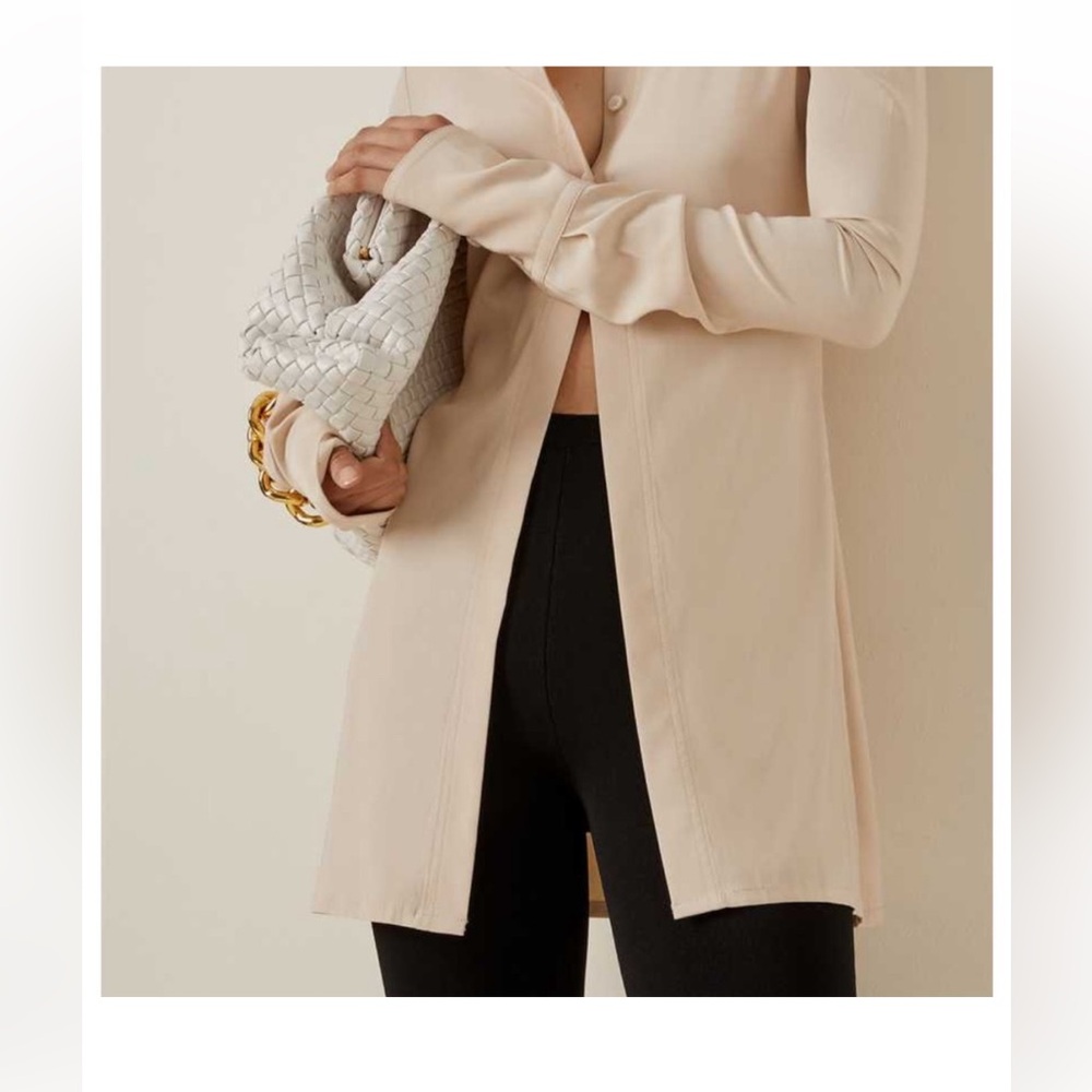 Aya Muse Longline Button-Front Shirt in Soft Cream